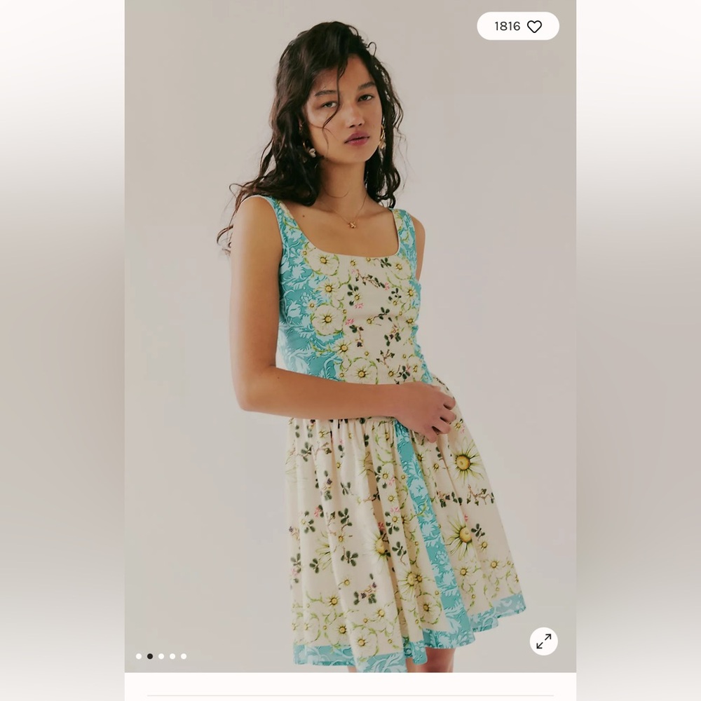 Agua Bendita Cream/ Aqua Patchwork Mini Mika Magnolia Dress XL